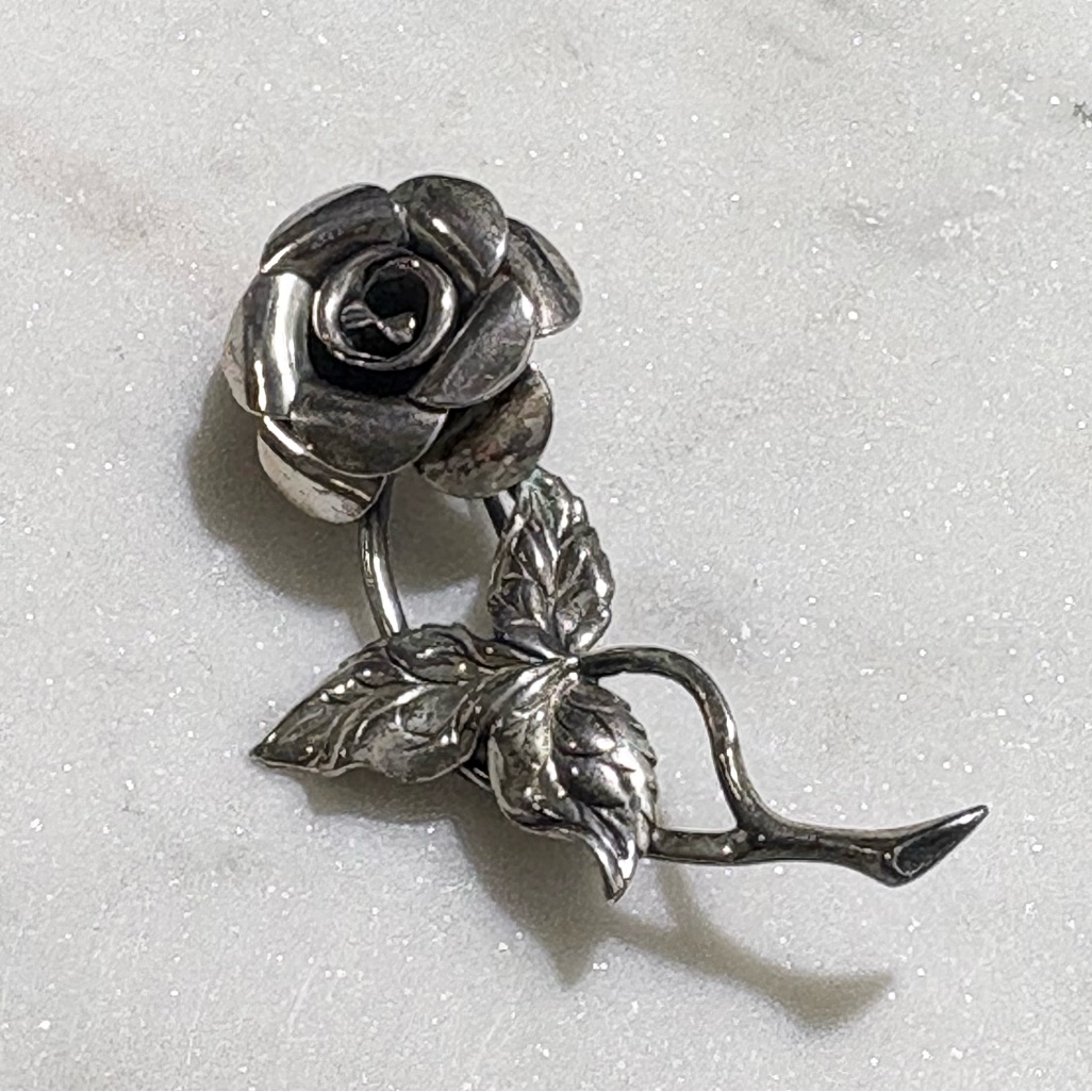 Vintage Signed Beau Sterling Silver Vintage Rose Flower Pin Brooch